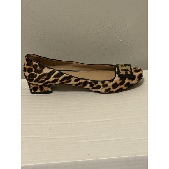 TORY BURCH Leopard Calf Hair Logo GIGI Round Toe Heels Pumps Size 8M MSRP $328 - Picture 5 of 11